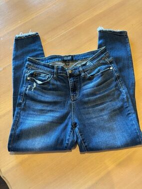 Judy Blue Medium Wash Skinny Jeans with Frayed Hem